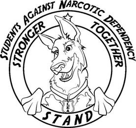 STUDENTS AGAINST NARCOTIC DEPENDENCY STRONGER TOGETHER STAND LEA logo