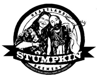STUMPKIN HEARTLAND BREWERY, A HEARTY BLEND OF SMILING PUMPKIN & FARMER JON'S OATMEAL STOUT logo