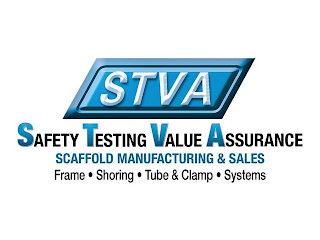 STVA SAFETY TESTING VALUE ASSURANCE SCAFFOLD MANUFACTURING & SALES FRAME · SHORING · TUBE & CLAMP · SYSTEMS logo
