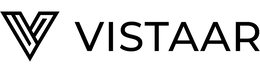 STYLIZED V SYMBOL IN THE BEGINNING AND THE TEXT VISTAAR IN ALL CAPS, IN A SANSSERIF FONT IN BLACK COLOR logo