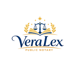 STYLIZED WORD MARK: “VERALEX”DESCRIPTIVE WORDING: “PUBLIC NOTARY” OPEN BOOK DESIGN, BALANCED SCALES OF JUSTICE LAUREL BRANCHES, ONE LARGE STAR AND SEVERAL SMALLER STARS CURVED ORNAMENTAL LINES logo