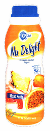 SUIZA NU DELIGHT DRINKABLE LOWFAT YOGURT + VITAMINS A & D 98% FAT FREE MIXED FRUITS 11 FL OZ (325ML) EXCELLENT SOURCE OF CALCIUM logo