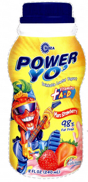 SUIZA POWER YO' DRINKABLE LOWFAT YOGURT + VITAMINS A & D MARC STRAWBERRY 98% FAT FREE EXCELLENT SOURCE OF CALCIUM 8 FL OZ (240 ML) logo