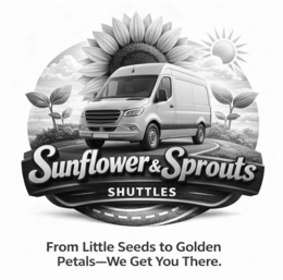 SUNFLOWERS & SPROUTS SHUTTLES FROM LITTLE SEEDS TO GOLDEN PETALS-WE GET YOU THERE. logo