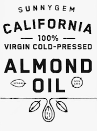 SUNNYGEM CALIFORNIA 100% VIRGIN COLD-PRESSED ALMOND OIL VEGAN NON-GMO logo