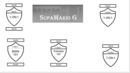 SUPAMARIO G NORTH BATTLE 1-ON-1 SOUTH NORTH 1-ON-1 BATTLE 101 SOUTH NORTH 1-ON-1 FREESTYLE 101 SOUTH SOUTH CALIFAS 1-ON-1 NORTH CALIFAS 1-ON-1 logo