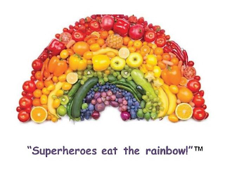 "SUPERHEROES EAT THE RAINBOW!" logo