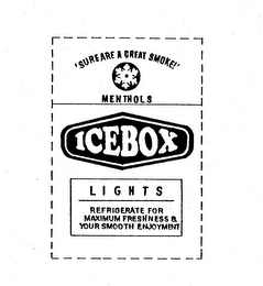 "SURE ARE A GREAT SMOKE" MENTHOLS ICEBOX LIGHTS REFRIGERATE FOR MAXIMUM FRESHNESS & YOUR SMOOTH ENJOYMENT logo