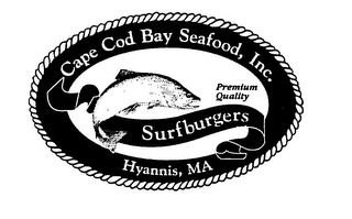 SURFBURGERS CAPE COD BAY SEAFOOD, INC. HYANNIS, MA PREMIUM QUALITY logo