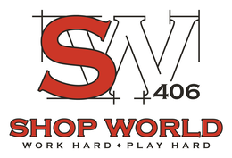 SW 406 SHOP WORLD WORK HARD PLAY HARD logo