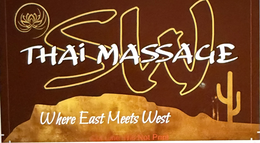 SW THAI MASSAGE WHERE EAST MEETS WEST NOT PRINT logo