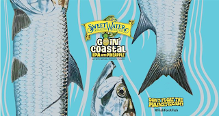 SWEETWATER BREWING COMPANY GOIN' COASTAL IPA WITH PINEAPPLE ALE WITH NATURAL PINEAPPLE FLAVOR PAUL PUCKETT PAULPUCKETTART.COM DON'T FLOAT THE MAINSTREAM! #FISHFORAFISH logo
