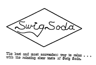SWIG SODA THE BEST AND MOST CONVENIENT WAY TO RELAX...WITH THE RELAXING CLEAR TASTE OF SWIG SODA. logo