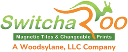 SWITCHA, MAGNETIC TILES & CHANGEABLE PRINTS, A WOODSYLANE, LLC COMPANY logo