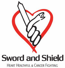 SWORD AND SHIELD HEART HEALTHFUL & CANCER FIGHTING logo
