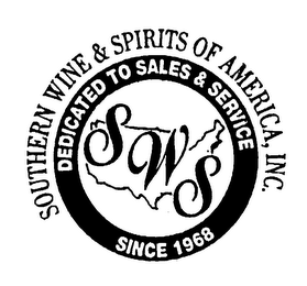 SWS SOUTHERN WINE & SPIRITS OF AMERICA,INC. DEDICATED TO SALES & SERVICE SINCE 1968 logo