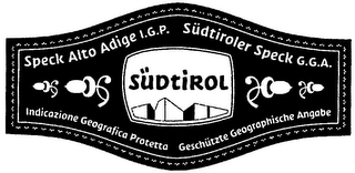 SÜDTIROL SPECK ALTO ADIGE I.G.P. SÜDTIROLER SPECK G.G.A. INDICAZIONE GEOGRAFICA PROTETTA GESCHÜTZTE GEOGRAPHISCHE ANGABE logo