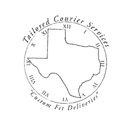 TAILORED COURIER SERVICES "CUSTOM FIT DELIVERIES" I II III IV V VI VII VIII IX X XI XII logo
