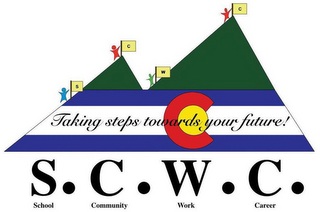 TAKING STEPS TOWARDS YOUR FUTURE S. C. W. C. SCHOOL COMMUNITY WORK CAREER logo