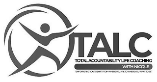 TALC TOTAL ACCOUNTABILITY LIFE COACHINGWITH NICOLE "EMPOWERING YOU TO SHIFT FROM WHERE YOU ARE TO WHERE YOU WANT TO BE" logo