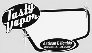 TASTY VAPOR ARTISAN E-LIQUIDS OAKLAND, CA. EST. 2009 logo