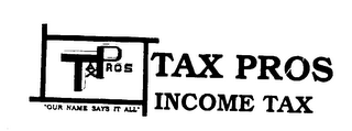 TAX PROS INCOME TAX "OUR NAME SAYS IT ALL" logo