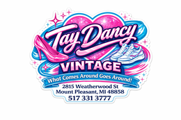 TAY DANCY VINTAGE WHAT COMES AROUND GOES AROUND! 2815 WEATHERWOOD ST MOUNT PLEASANT, MI 48858 517 331 3777 logo