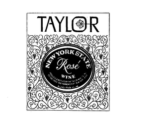 TAYLOR NEW YORK ROSE WINE PRODUCED & BOTTLED BY THE TAYLOR WINE CO. INC. ESTABLISHED 1880 HAMMONDSPORT, NEW YORK, USA ALCOHOL 12% BY VOLUME