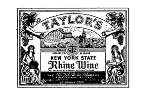 TAYLOR'S NEW YORK STATE RHINE WINE TAX PAID BY STAMPS AFFIXED TO CASE ALCOHOL 11% BY VOLUME PRODUCED AND BOTTLED BY THE TAYLOR WINE COMPANY ESTABLISHED 1880 logo