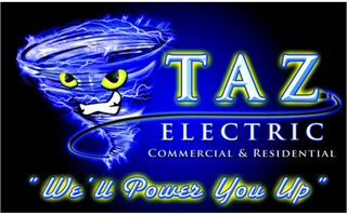 TAZ ELECTRIC COMMERCIAL & RESIDENTIAL"WE'LL POWER YOU UP" logo