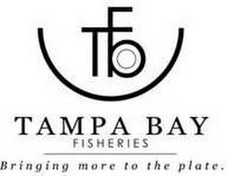 TBF TAMPA BAY FISHERIES BRINGING MORE TO THE PLATE. logo