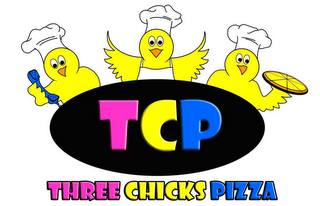TCP THREE CHICKS PIZZA logo