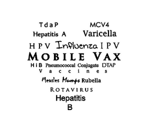 TDAP MCV4 HEPATITIS A HPV INFLUENZA VARICELLA IPV HIB PNEUMOCOCCAL CONJUGATE DTAP MEASLES MUMPS RUBELLA ROTAVIRUS HEPATITIS B MOBILE VAX VACCINES logo