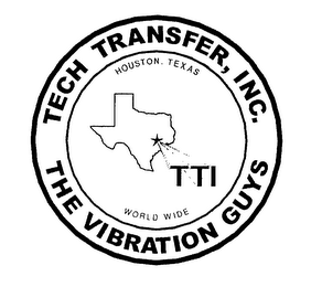 TECH TRANSFER, INC. HOUSTON, TEXAS THE VIBRATION GUYS TTI WORLD WIDE logo