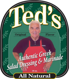 TED'S AUTHENTIC GREEK SALAD DRESSING & MARINADE ALL NATURAL ORIGINAL FLAVOR 16 OZ. logo