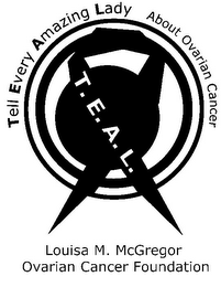 TELL EVERY AMAZING LADY ABOUT OVARIAN CANCER T.E.A.L. LOUISA M. MCGREGOR OVARIAN CANCER FOUNDATION logo