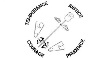 TEMPERANCE JUSTICE PRUDENCE COURAGE logo