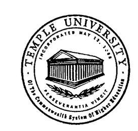 TEMPLE UNIVERSITY OF THE COMMONWEALTH SYSTEM OF HIGHER EDUCATION INCORPORATED MAY 12, 1988 PERSEVERANTIA VINCIT logo