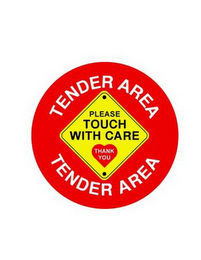 TENDER AREA PLEASE TOUCH WITH CARE THANK YOU TENDER AREA logo