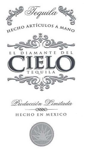 TEQUILA HECHO ARTÍCULOS A MANO EL DIAMANTE DEL CIELO TEQUILA PRODUCCIÓN LIMITADA HECHO EN MEXICO logo