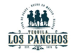 TEQUILA LOS PANCHOS, 100% DE AGAVE, HECHO EN MEXICO, BLANCO, EST. 1878 logo