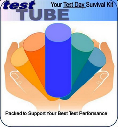 TESTTUBE YOUR TEST DAY SURVIVAL KIT PACKED TO SUPPORT YOUR BEST TEST PERFORMANCE logo