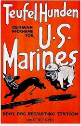 TEUFEL HUNDEN GERMAN NICKNAME FOR U.S. MARINES DEVIL DOG RECRUITING STATION 506 FIFTH STREET logo