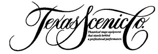 TEXAS SCENIC CO. THEATRICAL STAGE EQUIPMENT THAT STANDS BEHIND A PROFESSIONAL PERFORMANCE logo