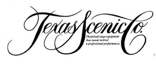 TEXAS SCENIC CO. THEATRICAL STAGE EQUIPMENT THAT STANDS BEHIND A PROFESSIONAL PERFORMANCE logo