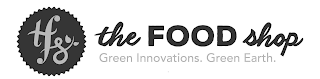 TFS THE FOOD SHOP GREEN INNOVATIONS. GREEN EARTH. logo