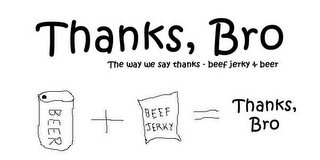 THANKS, BRO THE WAY WE SAY THANKS - BEEF JERKY & BEER BEER + BEEF JERKY = THANKS, BRO logo