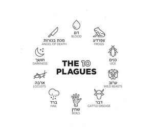 THE 10 PLAGUES BLOOD FROGS LICE WILD BEASTS CATTLE DISEASE BOILS HAIL LOCUSTS DARKNESS ANGEL OF DEATH logo