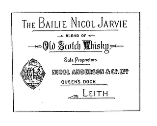 THE BAILIE NICOL JARVIE BLEND OF OLD SCOTCH WHISKY SOLE PROPRIETORS NICOL ANDERSON & CO. LTD. QUEEN'S DOCK LEITH logo