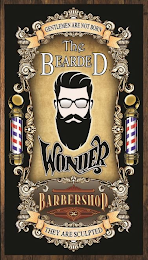 THE BEARDED WONDER BARBERSHOP GENTLEMEN ARE NOT BORN THEY ARE SCULPTED logo